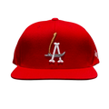LA Scythe Snapback cap in red.
