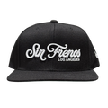 Sin Frenos Script Snapback cap in black.