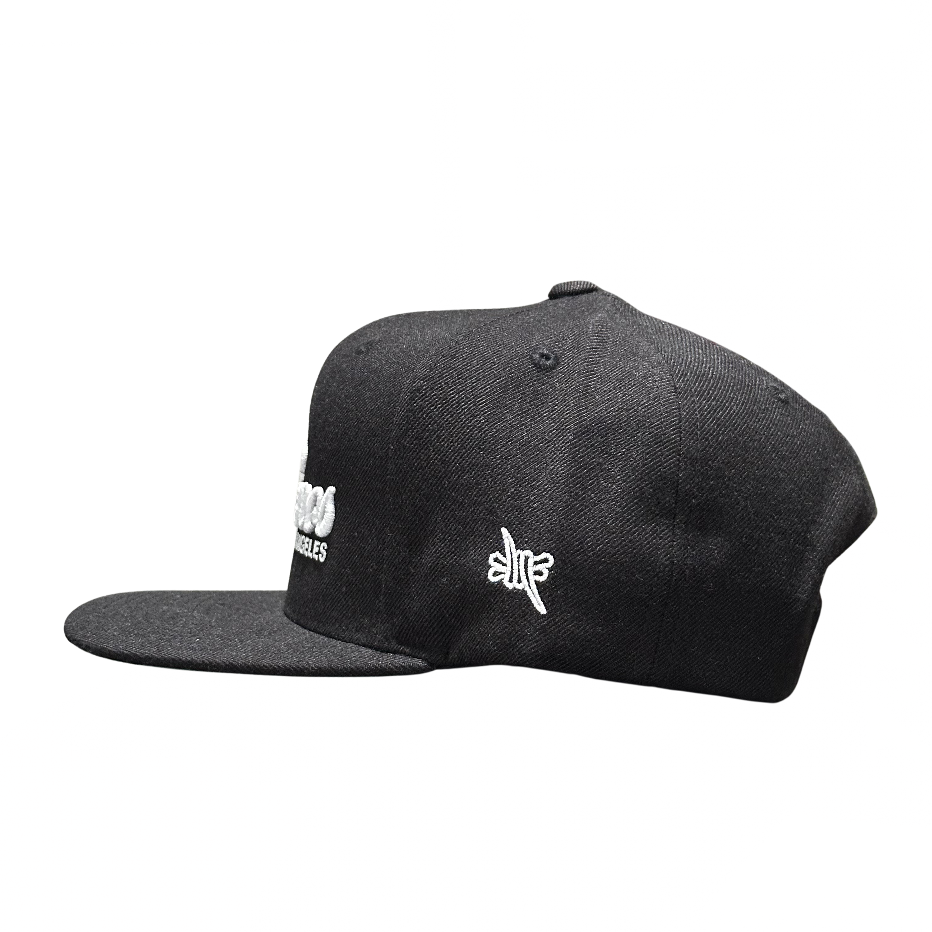 Sin Frenos Script Snapback cap in black.