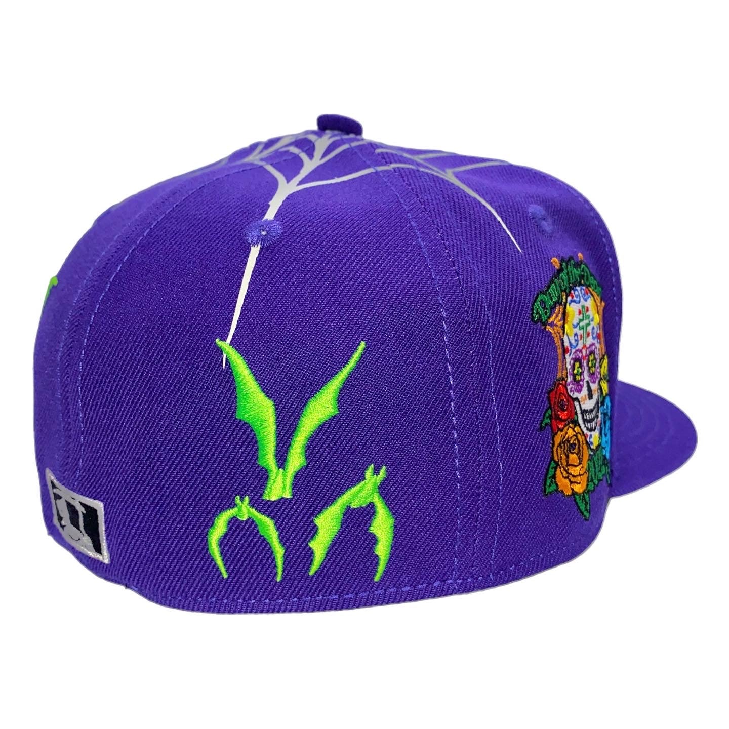 LA Scythe Sin Frenos Fitted Cap (Dia de los Muertos) - Purple/Acid Green UV