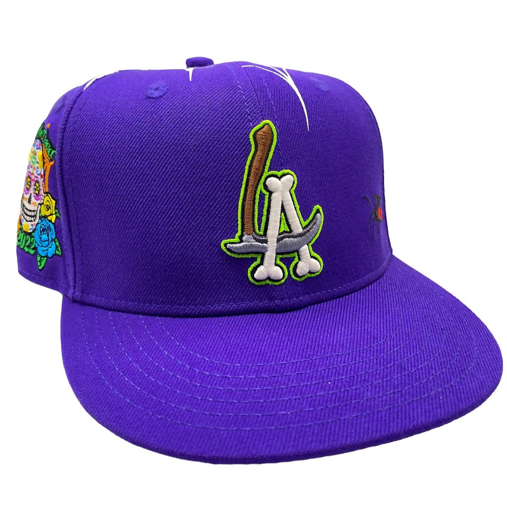 LA Scythe Sin Frenos Fitted Cap (Dia de los Muertos) - Purple/Acid Green UV